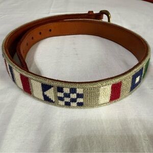 Hand Stitched Needlepoint & Leather  NAUTICAL FLAGS Size 29 Beige Initials NHP